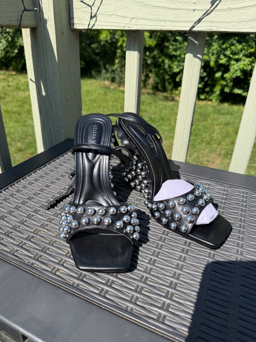 Azalea Wang Cybelle black embellished wedge sandal size 10 - Picture 13 of 13